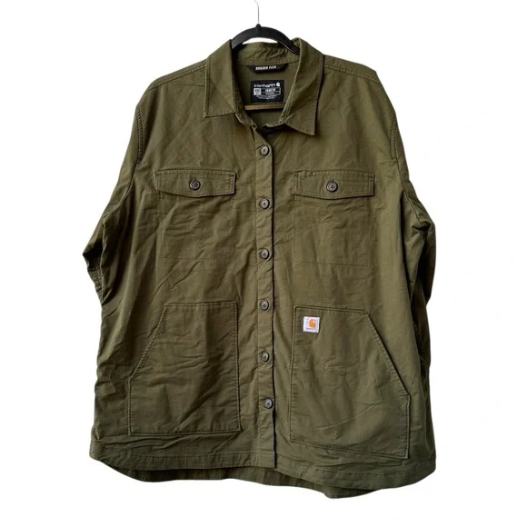 Women Carhartt Loose Fit Midweight Twill Long-Sleeve Jersey-Lined Shirt … - Picture 3 of 10